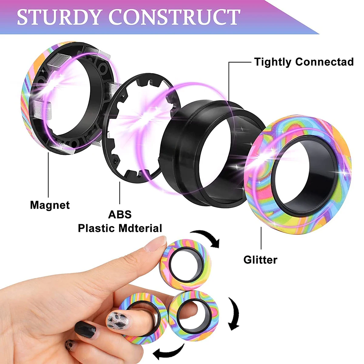 3Pcs Magnetic Rings Fidget Toy Set Adult Fidget Magnets Spinner Rings Fidget Pack Great Gift for Adults Teens Kids - Image 3
