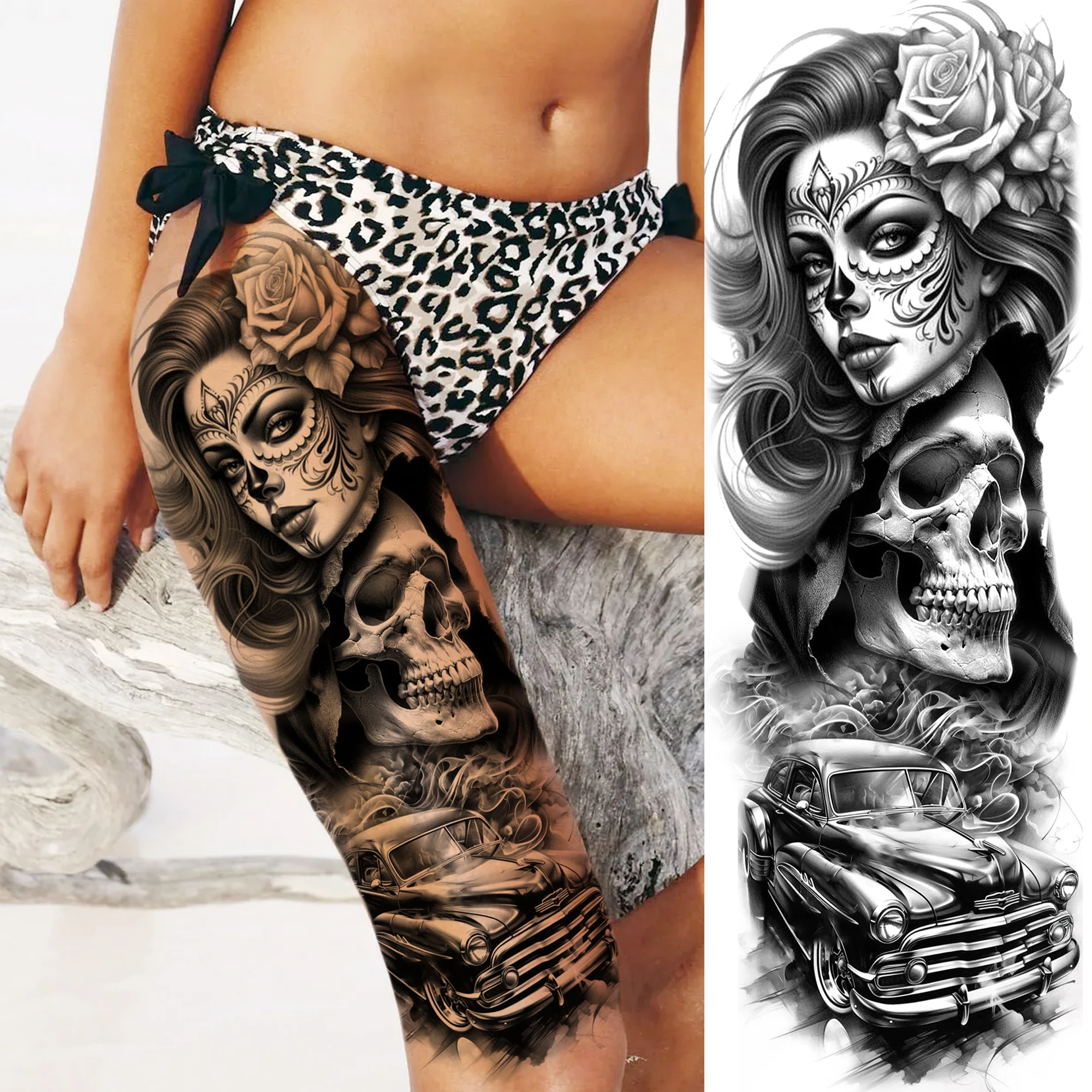 3 Sheet Full Arm Robber Gangster Temporary Tattoos For Men Women Waterproof Tatoo Sleeve Realistic Bad Guy Fake Tattoos Sticker - Image 2