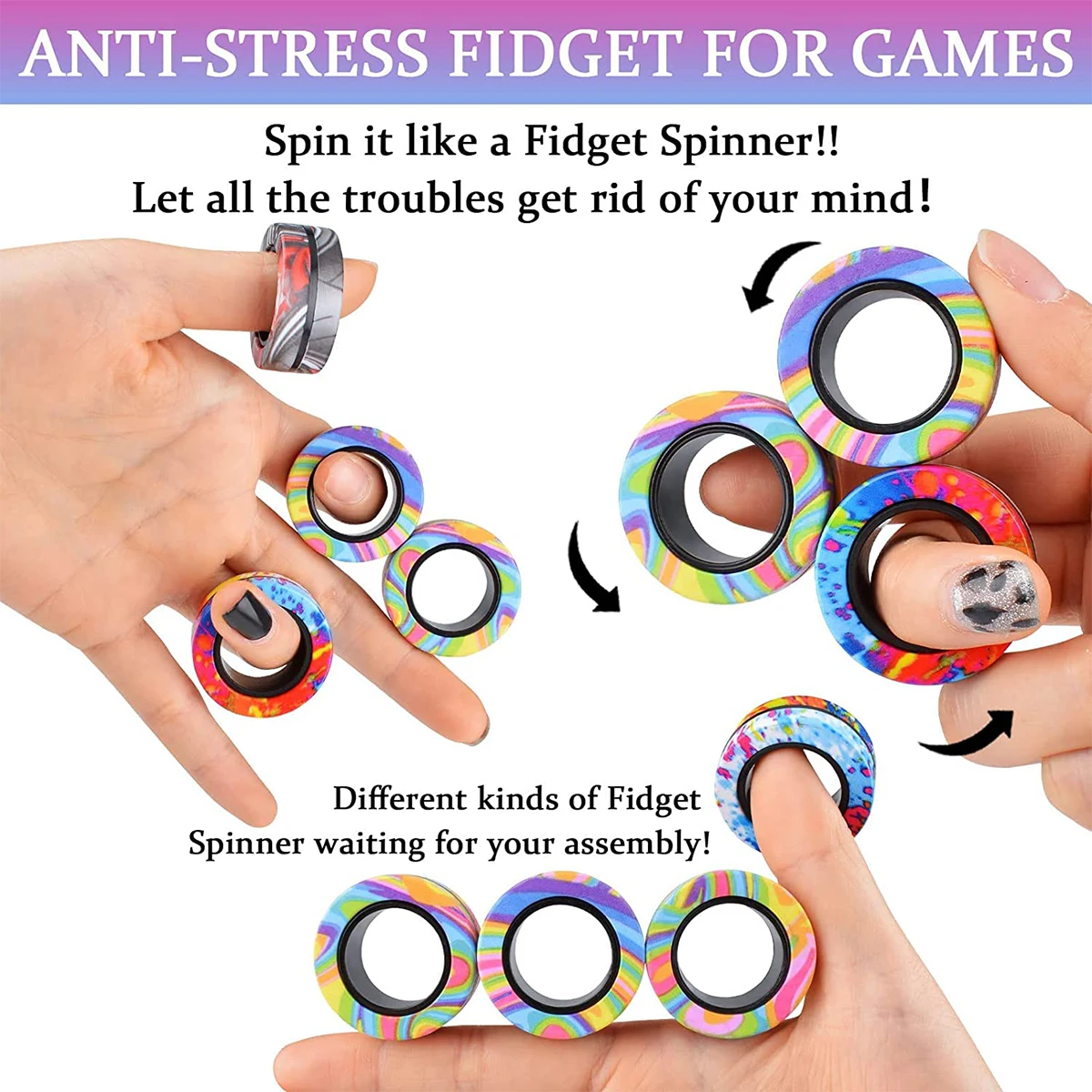 3Pcs Magnetic Rings Fidget Toy Set Adult Fidget Magnets Spinner Rings Fidget Pack Great Gift for Adults Teens Kids - Image 4