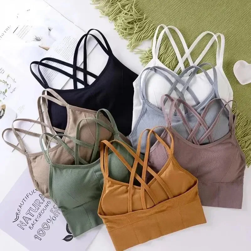 Sexy women Tops back cross strap tank top push up running sports bra breathable soft fitness beauty solid color yoga bra - Image 2