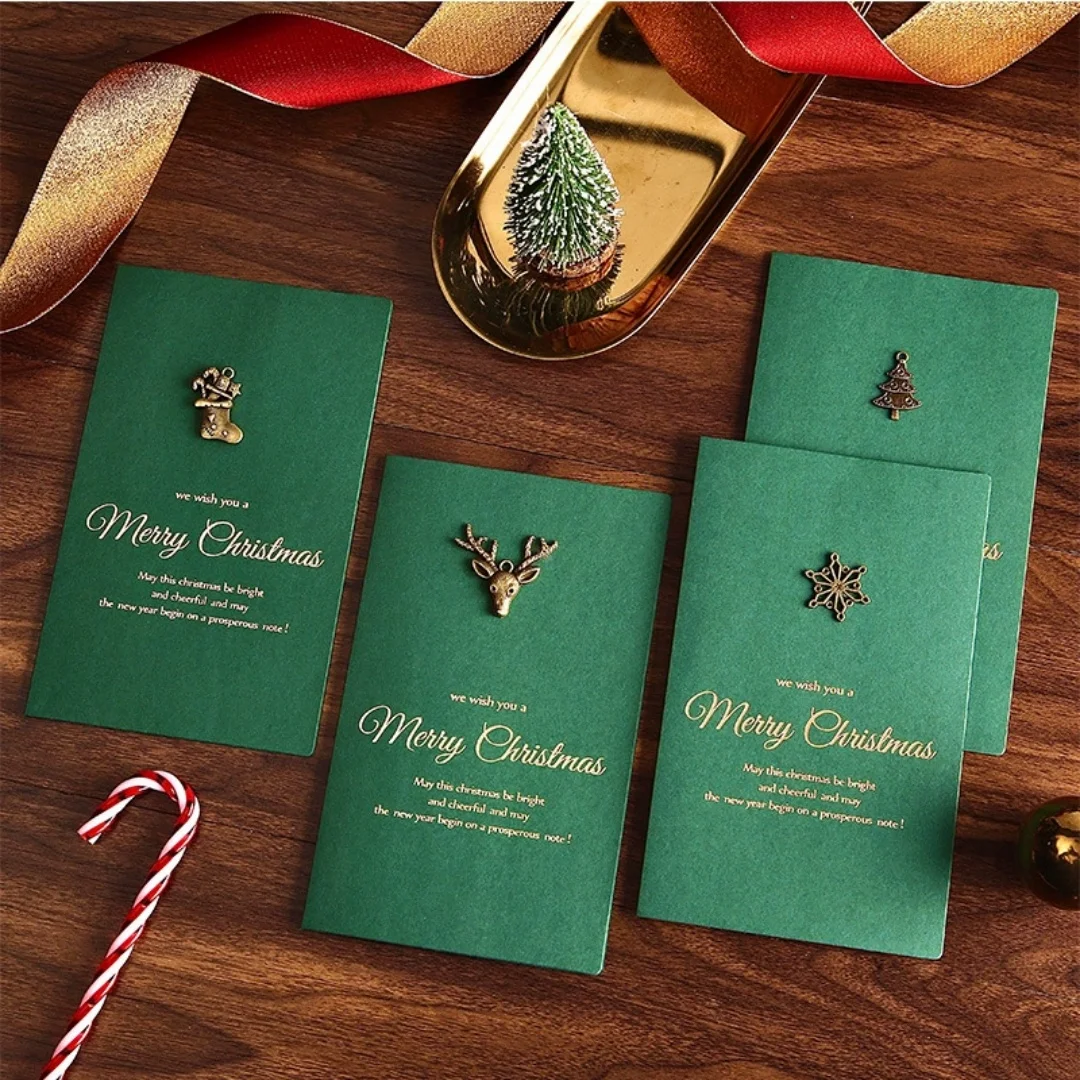 Retro Gold Embossed Chrismas Card Greeting Cards Merry Xmas Party Invitations Letter Greeting Cards With Envelope Holiday Gift - Image 3