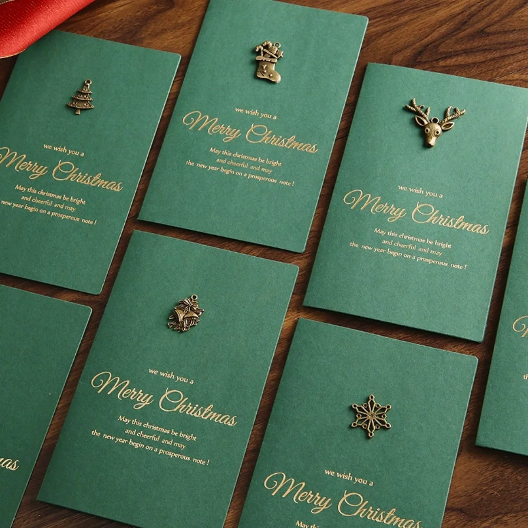 Retro Gold Embossed Chrismas Card Greeting Cards Merry Xmas Party Invitations Letter Greeting Cards With Envelope Holiday Gift - Image 5